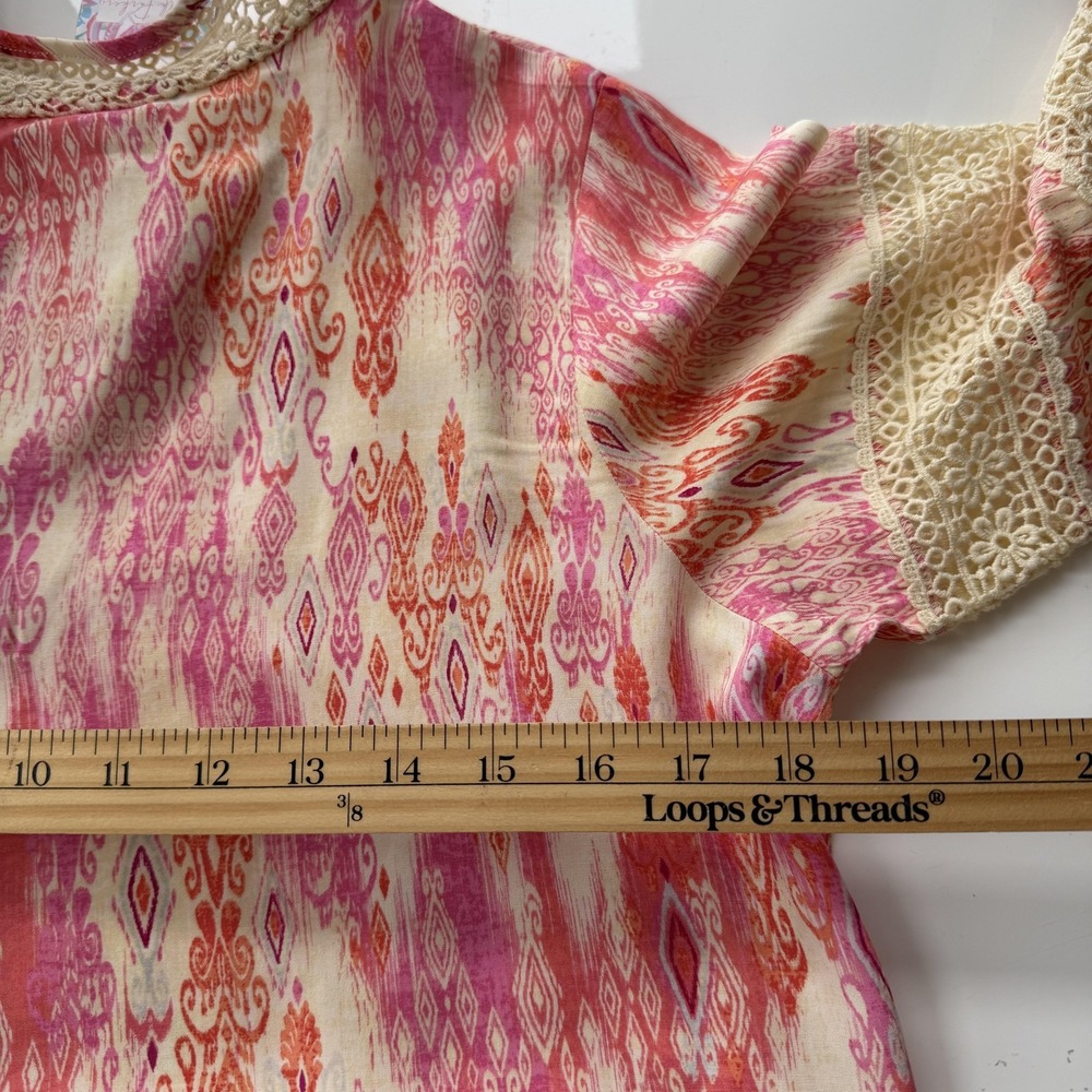 Stella Parker Printed Long Sleeve Top Womens Small Pink Bombay Damask Boho Lace - Picture 14 of 16